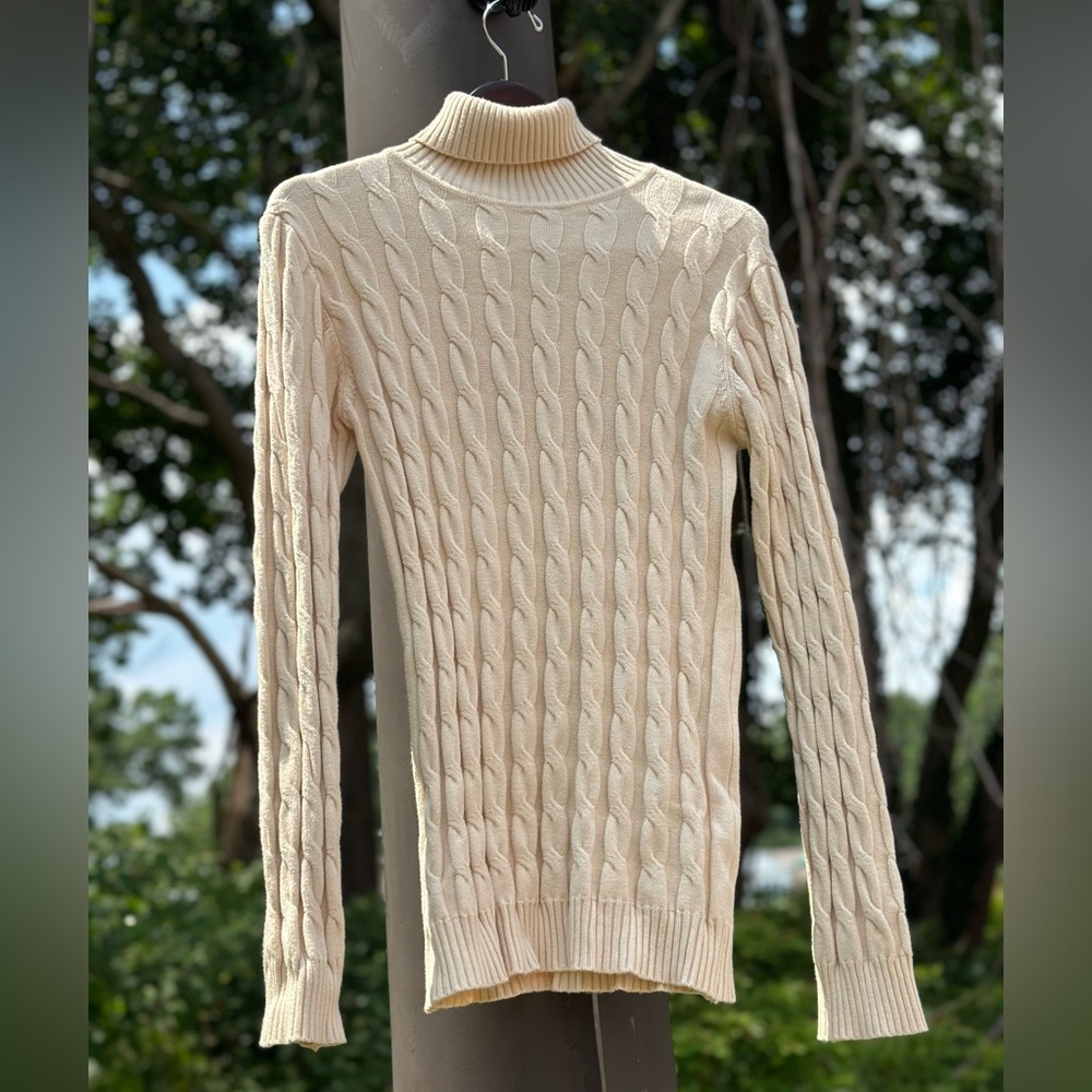 COOFANDY Mens Slim Fit Turtleneck Sweater Cable Knit Ribbed Cotton Pullover Sz M